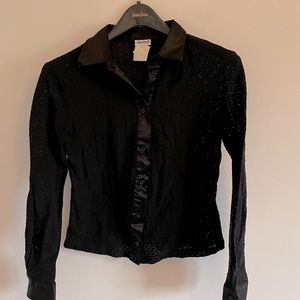 Dolce & Gabbana y2K Black stretchy lace blouse with satin accents M
